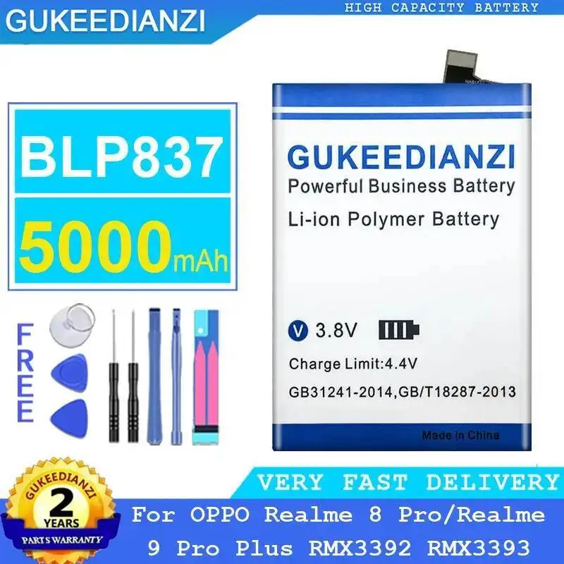 

Mobile Phone Battery BLP837 5000Mah For Oppo Realme 8 Pro 9 Plus RMX3392 RMX3393