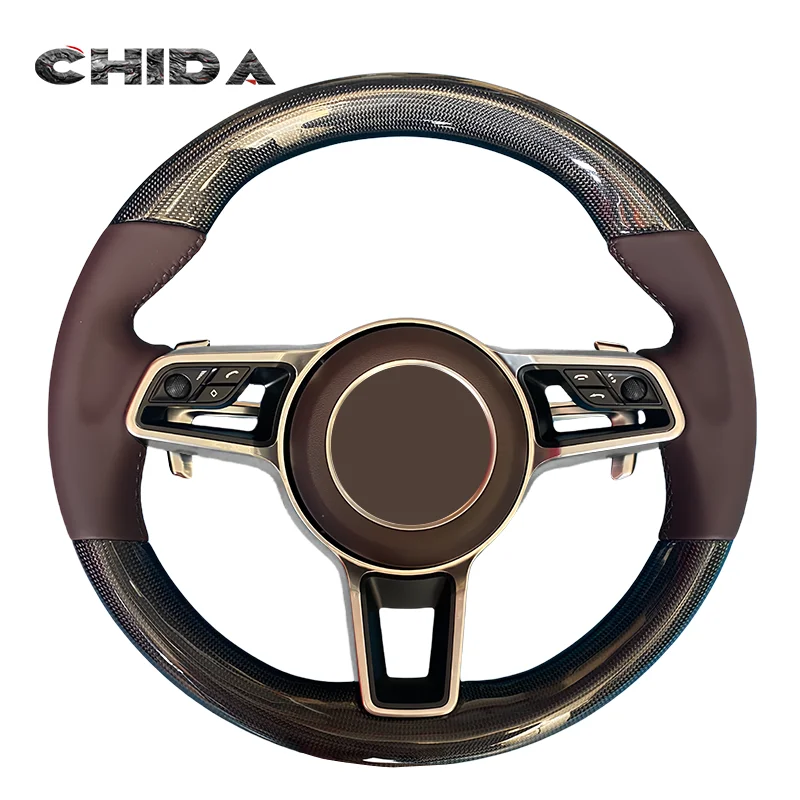 Sporty Custom Leather Steering Wheel For Porsche Models 971 718 991 911 Macan Panamera Cayenne Cayman Boxster