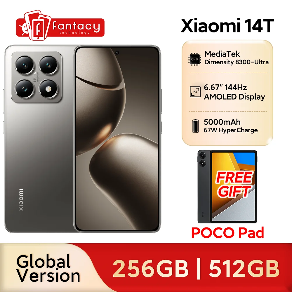 Xiaomi 14T 5G Global Version 256GB 512GB MTK ขนาด 8300-Ultra 144Hz จอแสดงผล AMOLED 50MP Leica กล้อง 5000mAh 67W HyperCharge