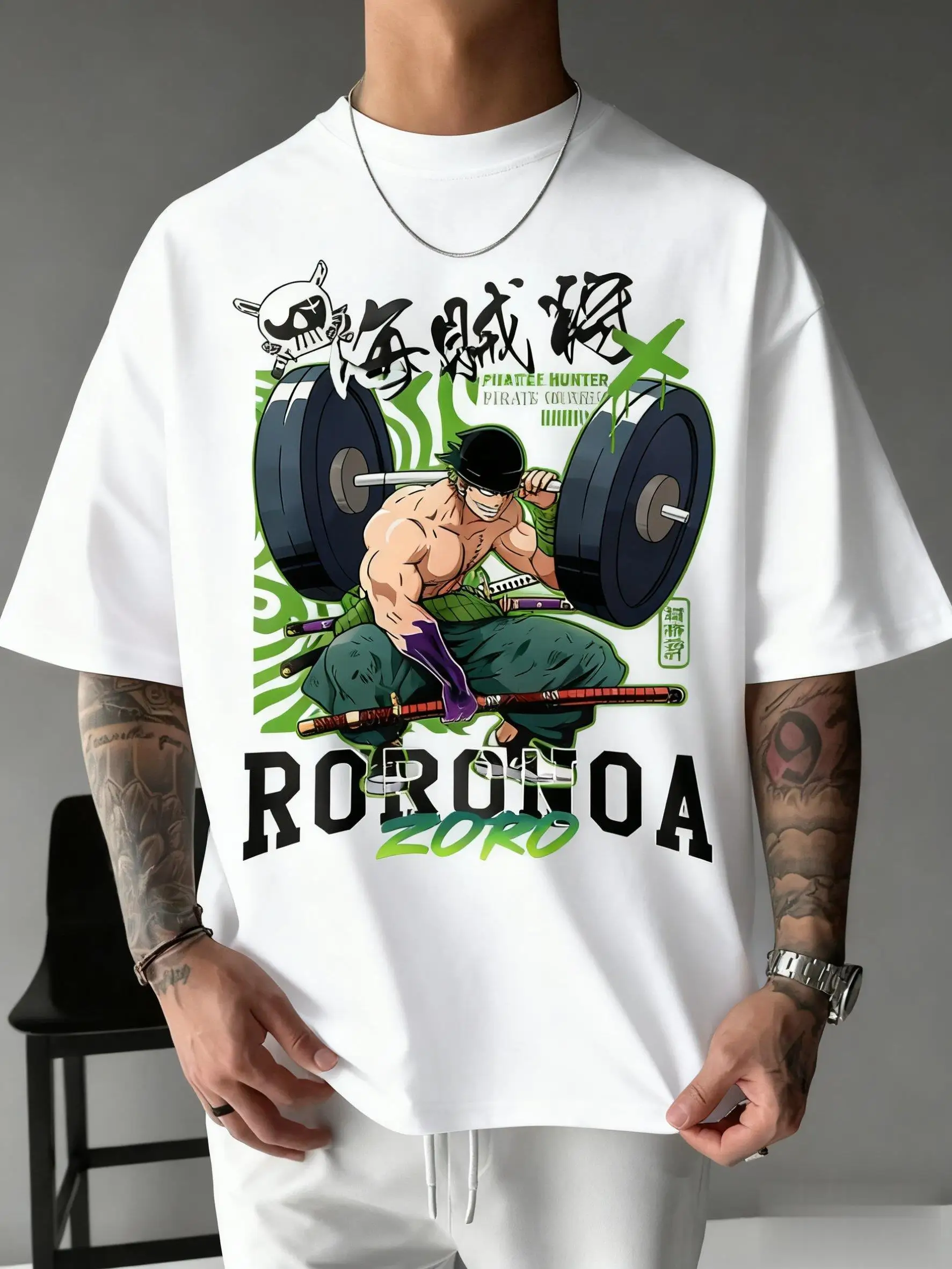 Een Stuk Zoro Anime Print T-shirt Mannen Vrouwen Katoen Korte Mouw Grafische Tee Zomer Mode Oversized Casual Gym Top Y2k Kleding