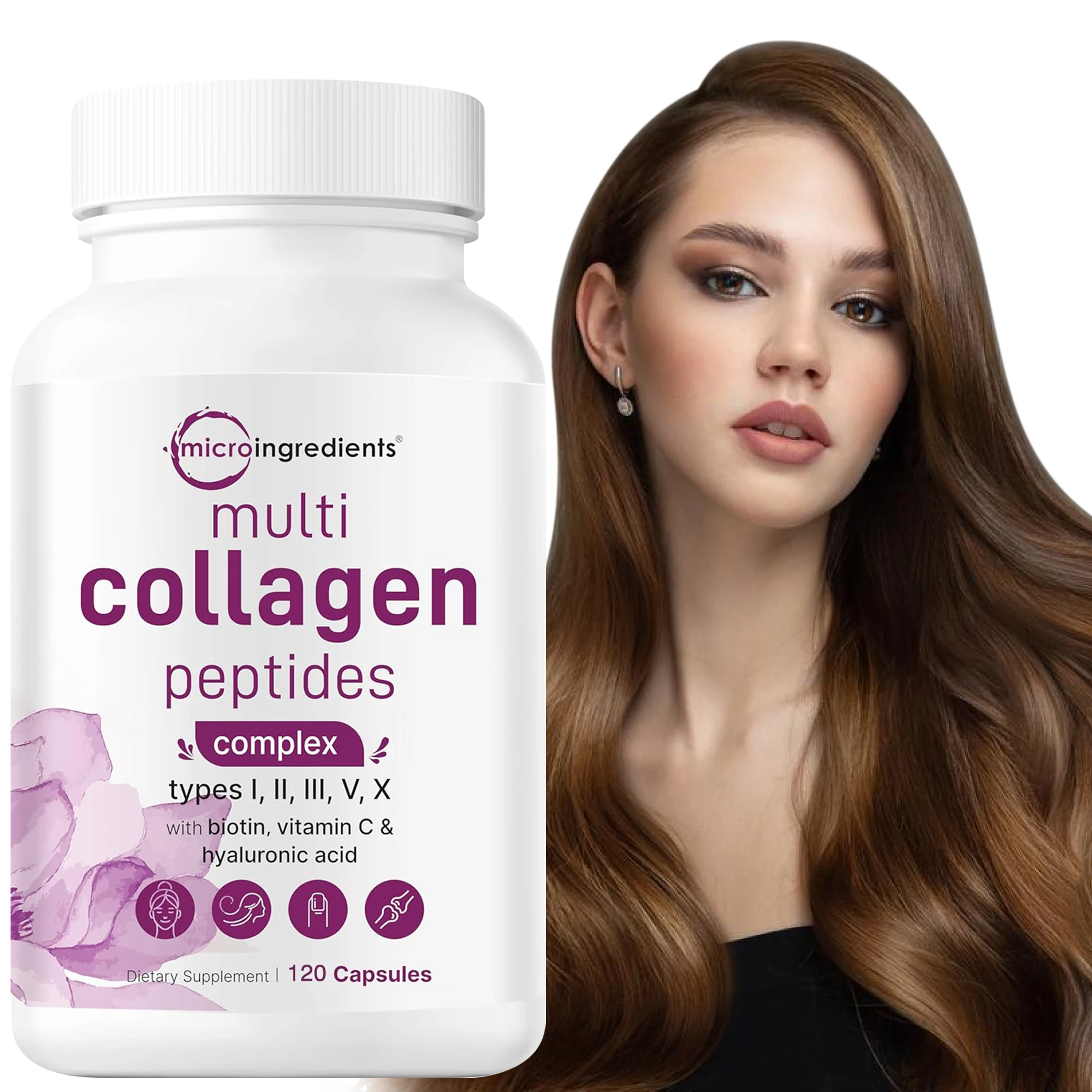 

Добавка с несколькими коллагенами — добавка для здоровья волос, кожи и ногтей, пищеварения и суставов, гидролизованный коллаген, 120 капсул