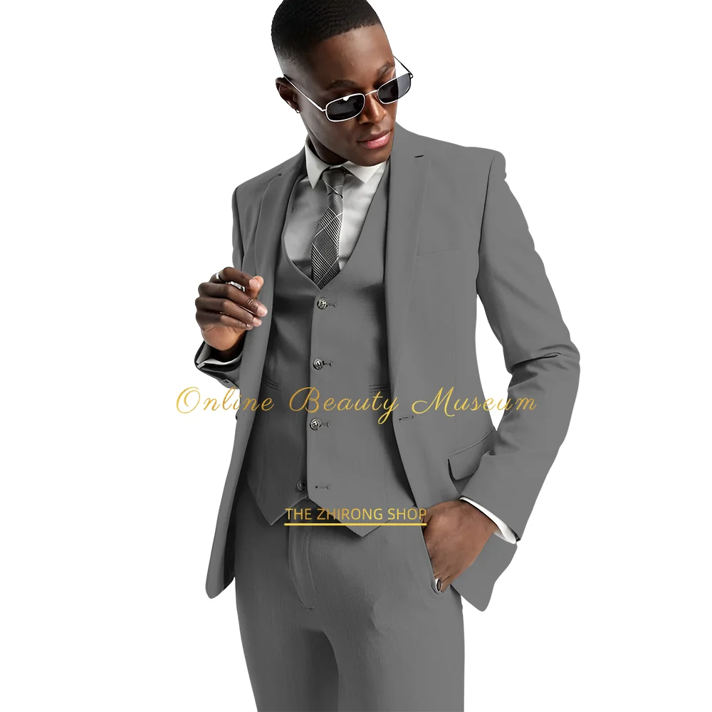 

Men's gray wedding party dress (jacket + vest + trousers, 3 Piece Suit)，Premium Quality- Elegant Formal Attire -Tailored Fit