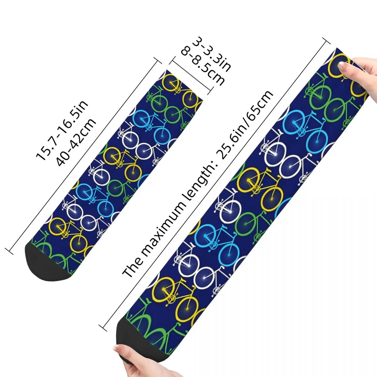 Funny Crazy Sock for Men Blue Hip Hop Harajuku Bicycle Bike Seamless Pattern Printed Boys Crew Sock Novelty Gift