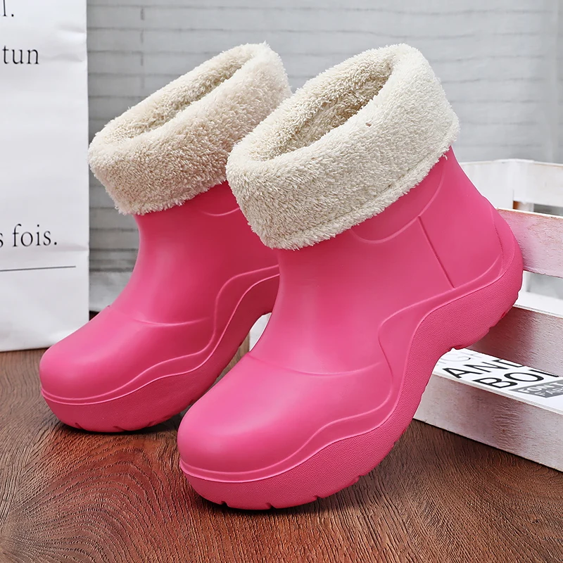 

Winter Plush Warm Women's Rain Boots Anti-Slip Platform Rubber Boots for Women Outdoor Comfort Waterproof Shoes Lady Ankle Boots