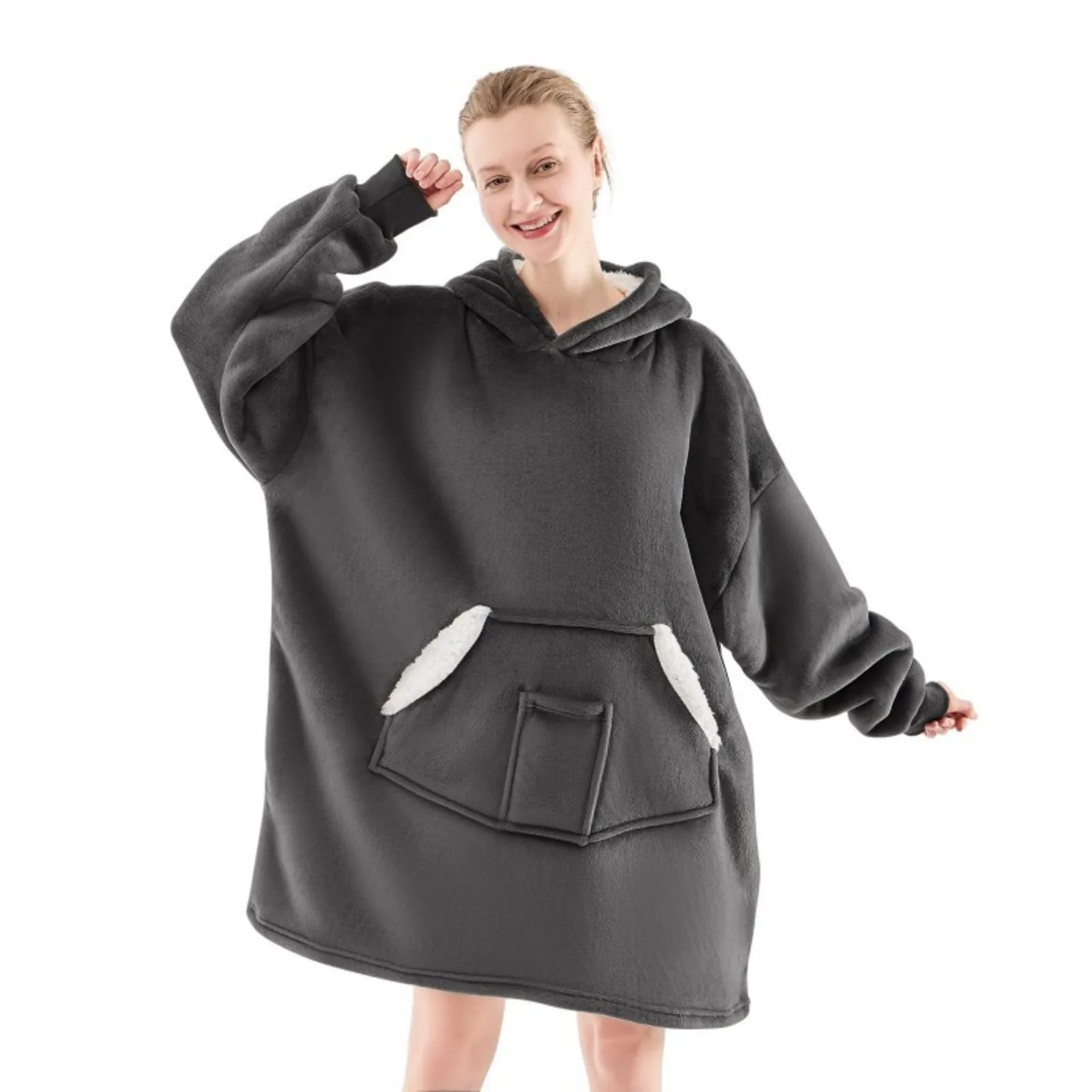 

Одеяло с капюшоном, толстовка из шерпа для взрослых большого размера с карманами и большими рукавами, уютное одеяло с капюшоном, женский зимний подарок,