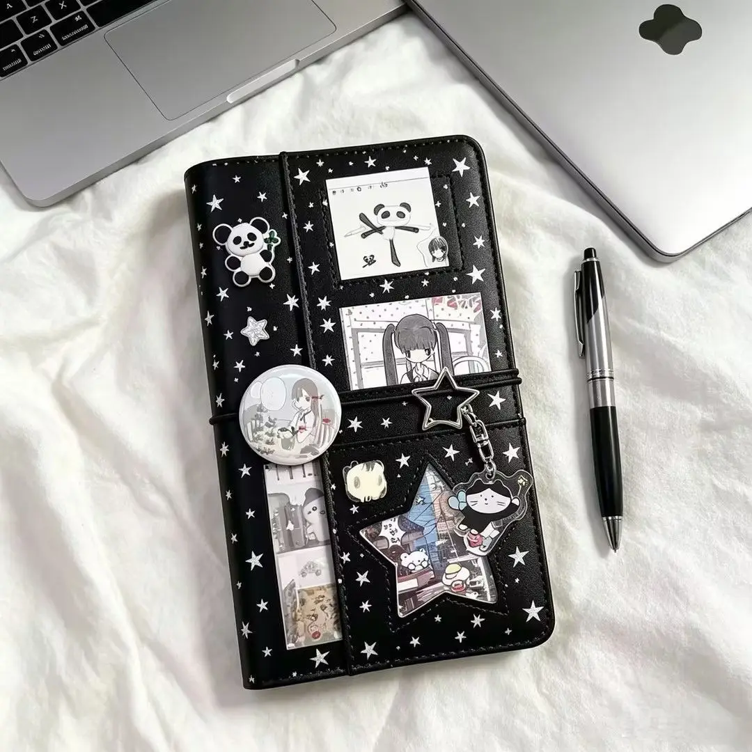 A6 Retro White Polka Dots Black Star With 45 Sheets Inner Page DIY PU Clip-on Notebook Loose Leaf Notebook - view 5