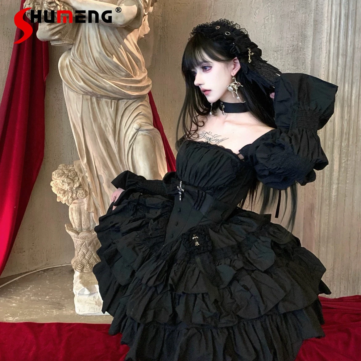 

Black Gothic Dresses 2025 Girls Women's Slim Fit Sweet Cool Lolita Birthday Party Dress Y2K Princess Ball Gown Dress Vestidos