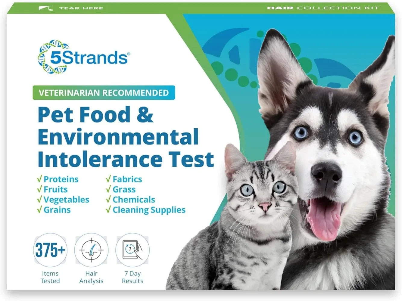 Pet Food and Environmental Intolerance Test at Home Sensitivity Test for Dogs Cats Hair Sample Collection Kit 395 Items Tested