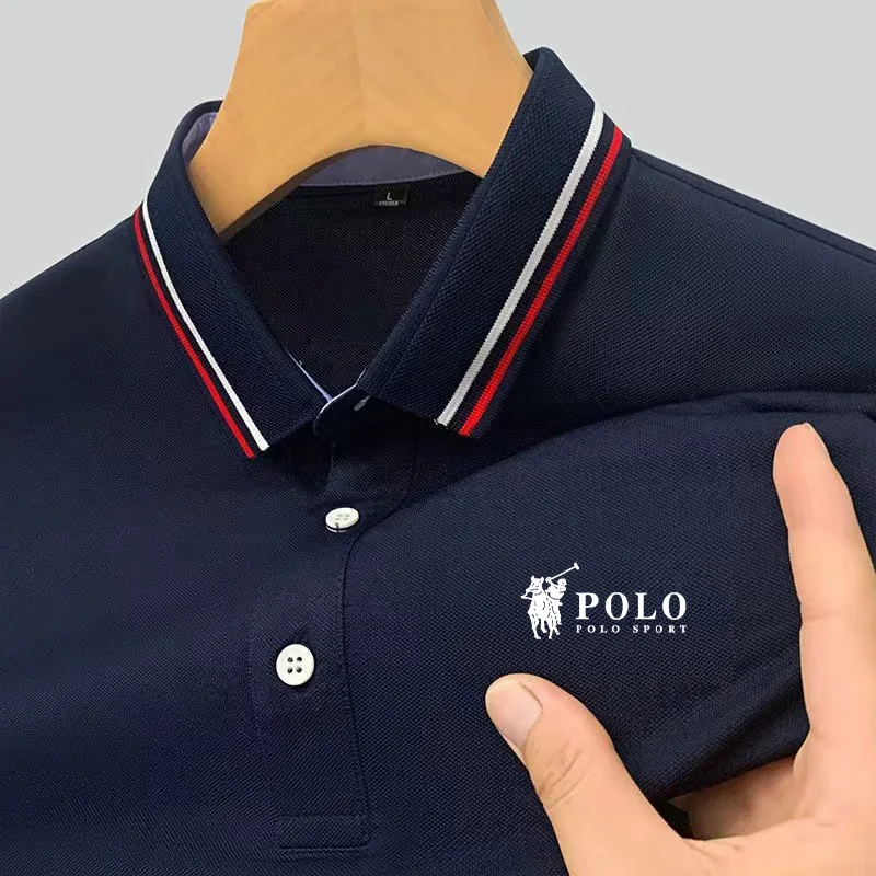 Men\'s fashionable solid color short sleeved polo shirt summer breathable and comfortable top lightweight business casual wear