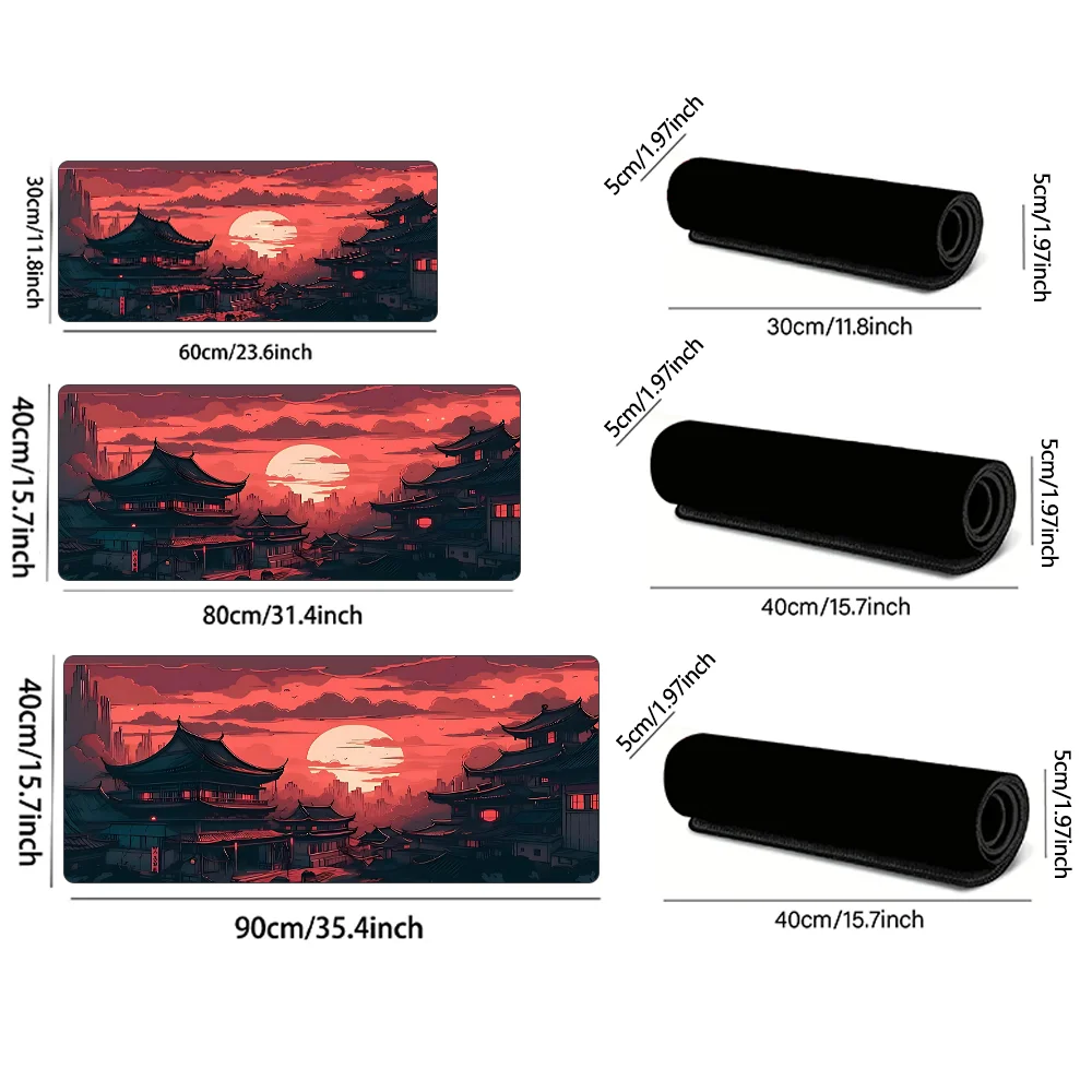 Tapete de mesa com padrão de pôr do sol, design artístico, grande, mouse pad para jogos, acessórios de escritório com base de borracha antiderrapante, borda costurada