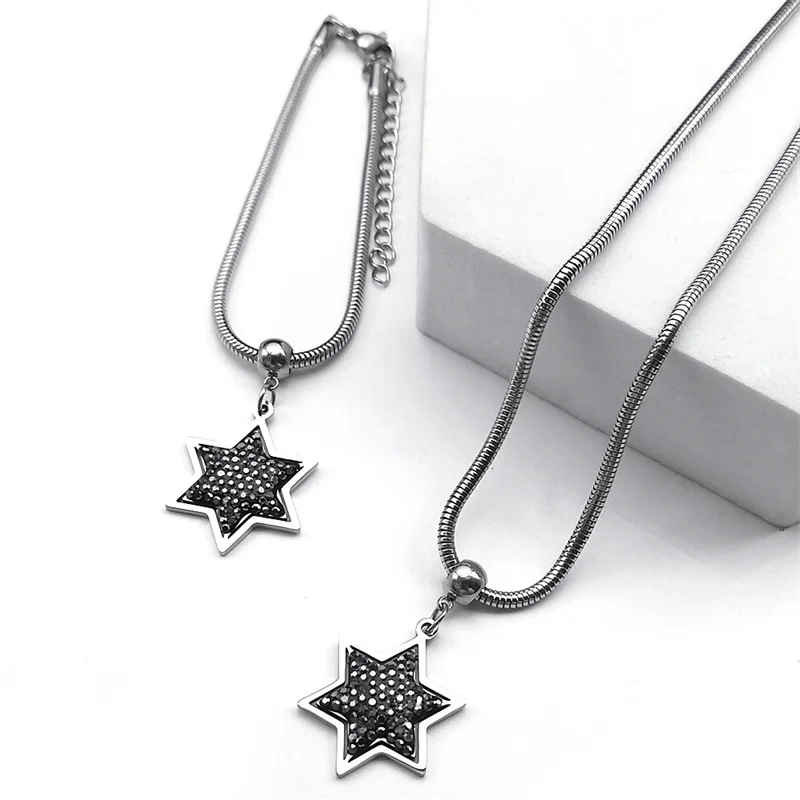 Israel Magen Star of David Jewelry Set Women Men Stainless Steel Jewish Hexagram Amulet Snake Chain Necklace Earrings Bracelet