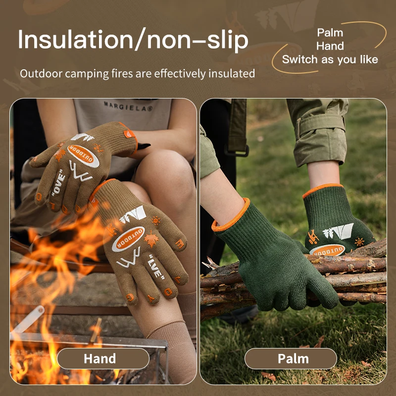 High Heat Resistant BBQ Oven Safety Gloves Hiking Gloves  Thick but Light Weight for  Kitchen Potholder Camping Outdoor Climbing