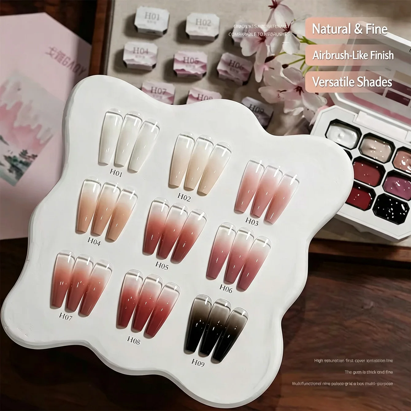 Multifunctional 9-Color Solid Gel Palette: Blush Ombré, Hand-Painting, Stamping, and Relief Art in One