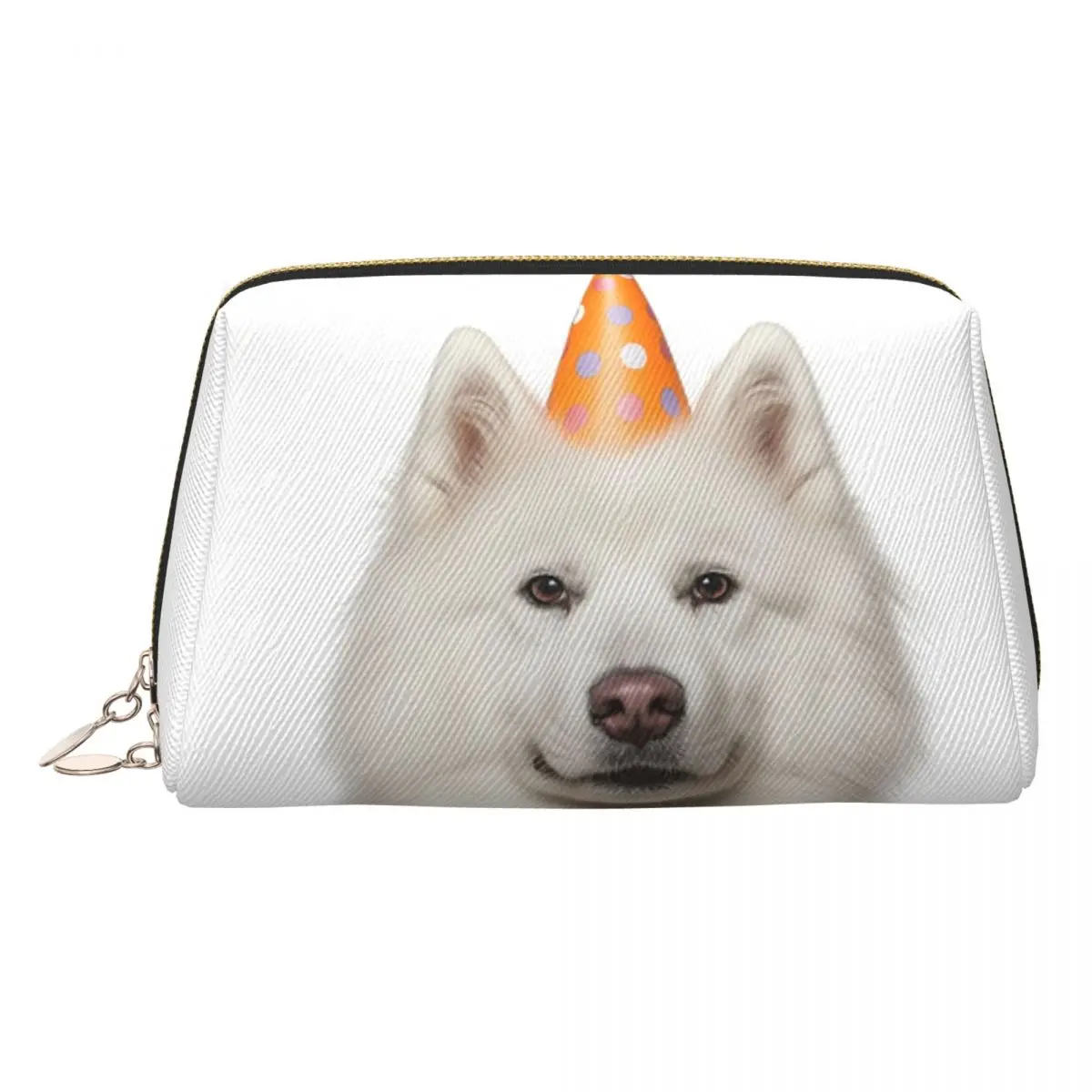 

Samoyed Dog With Party Hat Birthday Celebration Women Cosmetic Bags Travel Makeup Organizer Pouch Toiletry Storage Dopp Kit Box