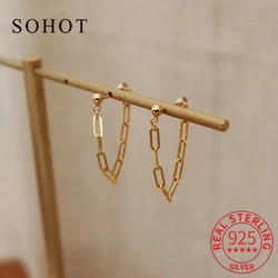 Real 925 Sterling Silver Bead Chain Tassel Stud Earrings for Women Party Trendy Fine Jewelry Minimalist Personality Accessories
