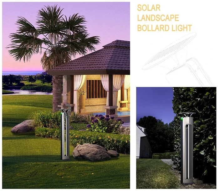 Aluminum alloy never fade solar bollard led lighting lamp for garden walkway lawn use