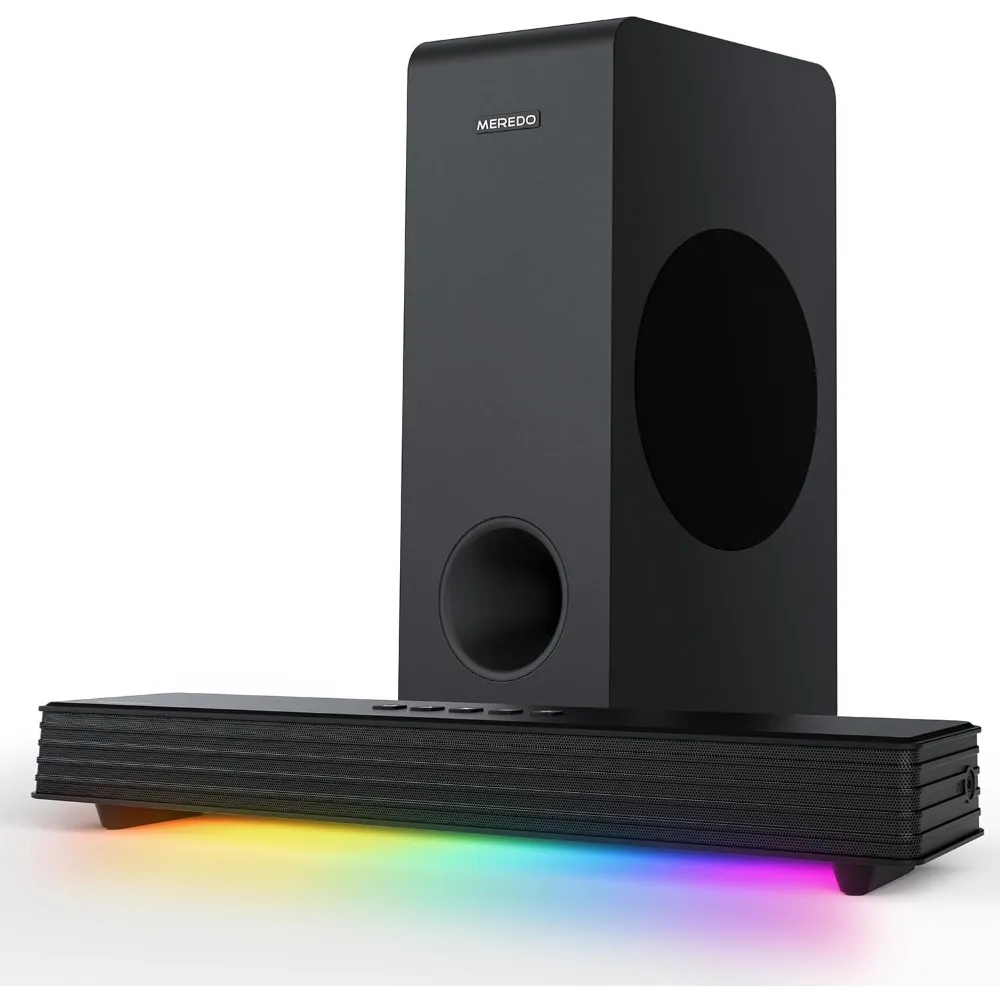 

Sound Bar for Smart TV 3.1CH PC Gaming Soundbar with Subwoofer RGB Lighting Audio Sync Surround Sound System BT 5.3/HD-ARC/Opti