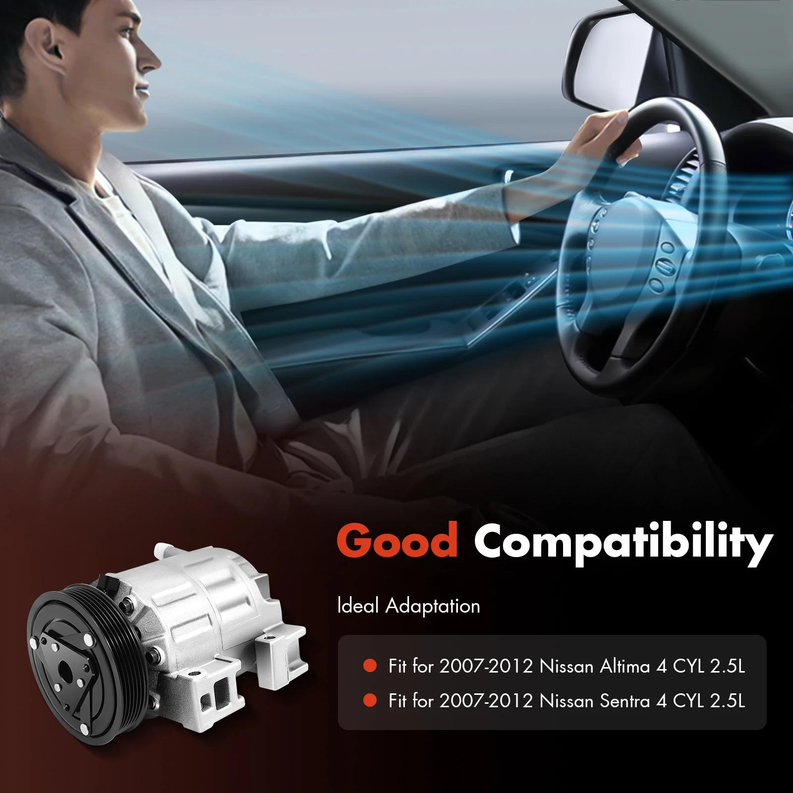 Air Conditioner Compressor for 2007-2012 Nissan Altima 4 CYL 2.5L, 2007-2012 Nissan Sentra 4 CYL 2.5L, CO 10886C