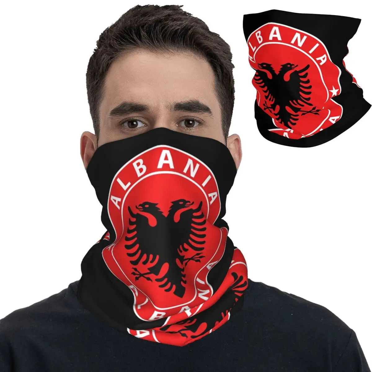 Albanian Flag Albania Eagle Bandana Neck Gaiter Printed Balaclavas Mask Scarf Headwear Hiking for Men Women Adult All Season