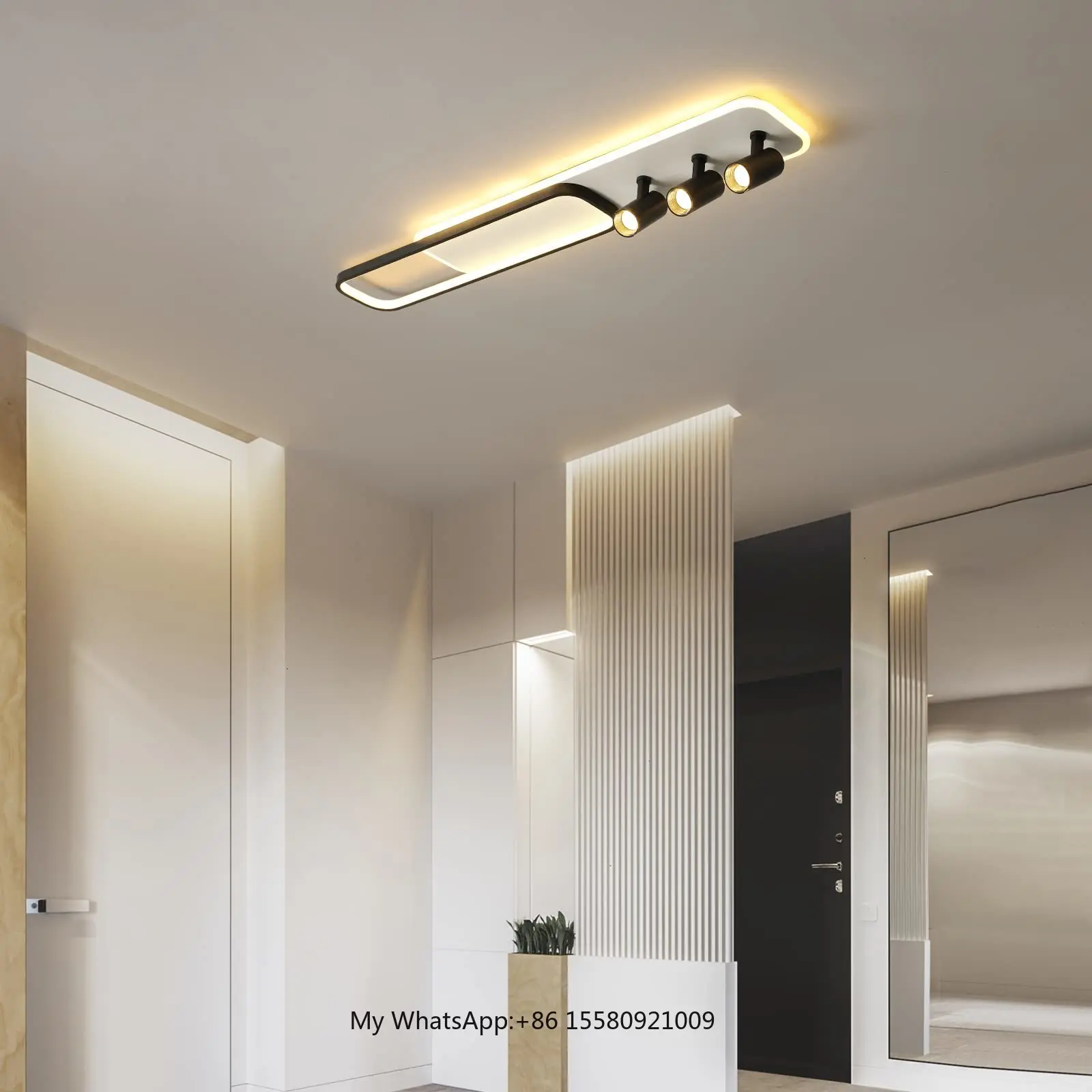 Modern LED Ceiling Light, 3-Light Dimmable Track Spotlight with Remote, Black & White Acrylic Geometric Fixture for Living Room