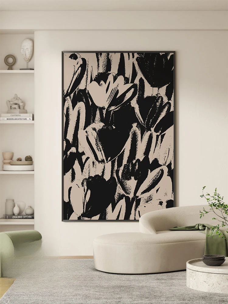 Abstract plant and flower living room decoration painting modern light luxury black entrance foyer hanging painting bedroom