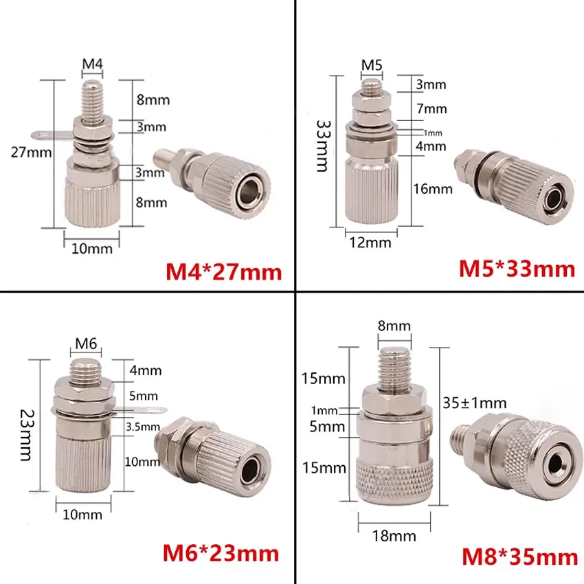 1Pcs 4mm Banana Female Socket Wiring Terminal Connector Copper Nickel Plated M4 Speaker Amplifier High Current Grounding Column