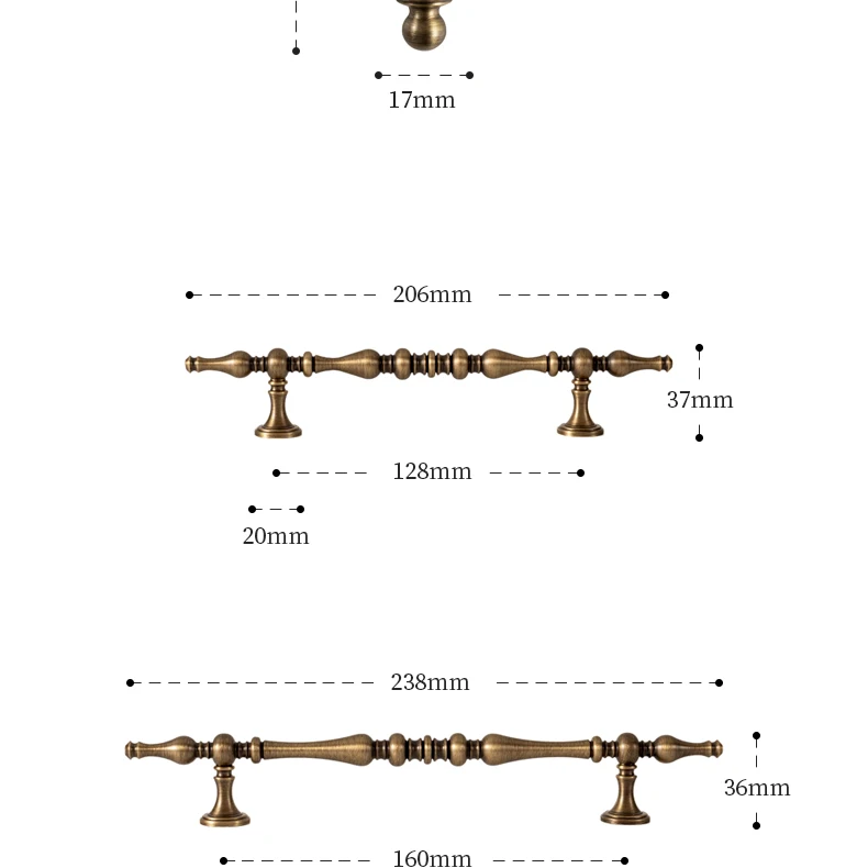 Antique brushed brass cupboard pull and furniture knob — supplier illustration 21