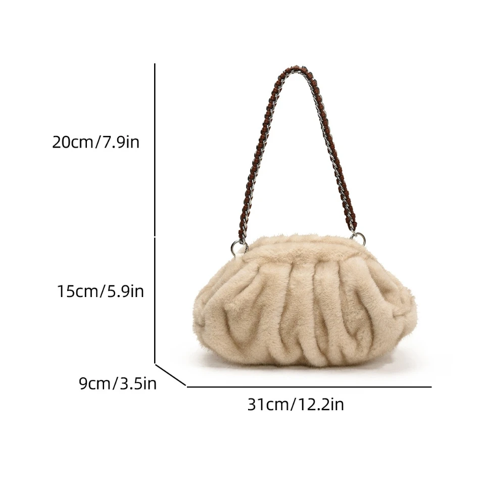 Luxury Women's Furry Pleated Purses and Handbags Plush Cloud Bag Designer Fashion Chain Shoulder Bags for Women Winter Tote Sac - view 6