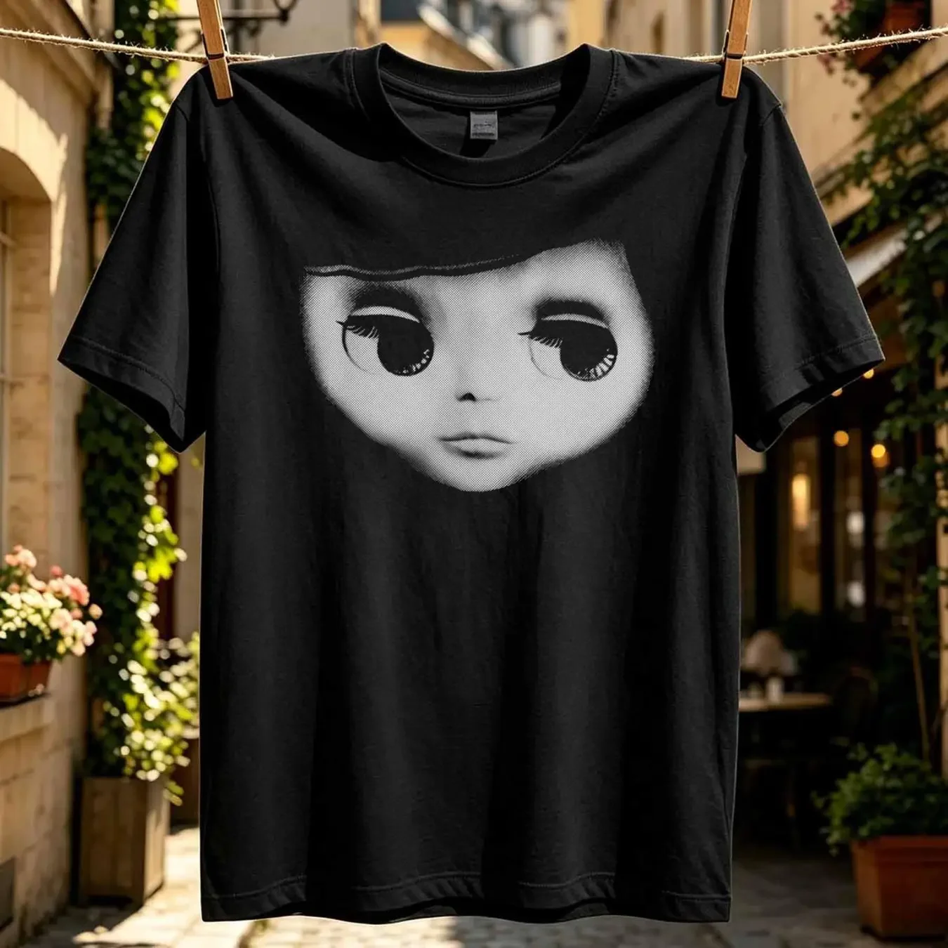 washed T Shirt Blythe Doll Face Retro Big Eyes for Collector Mod Goth Gothic 60s Style Pop Art Blyth 1960s long or short homme