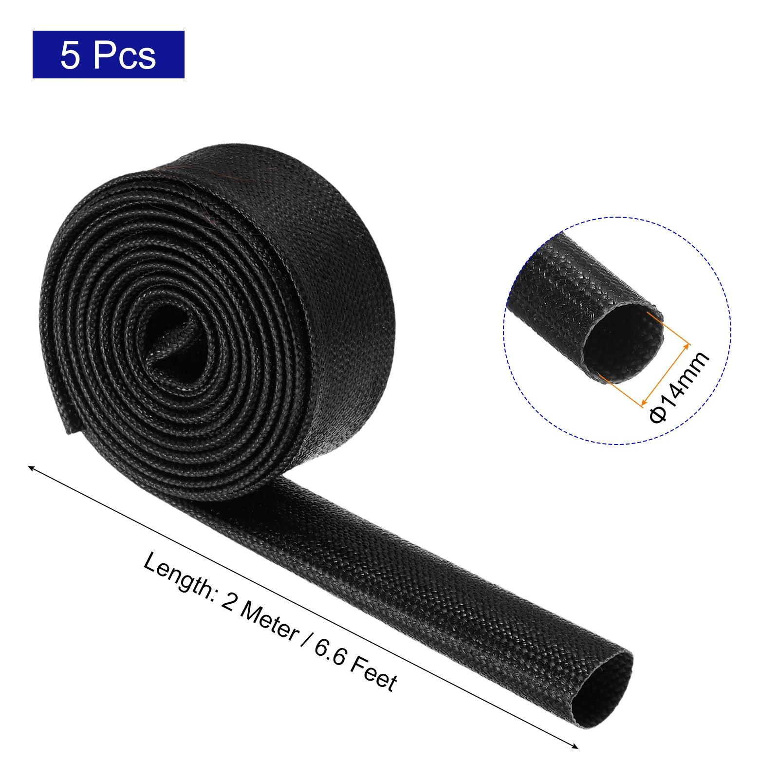 5Pcs 1-5Meter Wire Insulation Braid Fire Sleeve Black High Temp Silicone Coated Fiberglass Tube Cable Sleeving Fireproof Sleeve