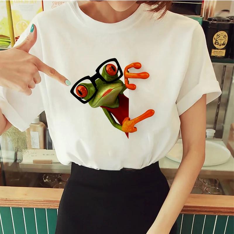 

2021 New personality frog printed t shirt women fashion Harajuku Short Sleeve t-shirt hipster Tshirt clothing Tops Tee Female