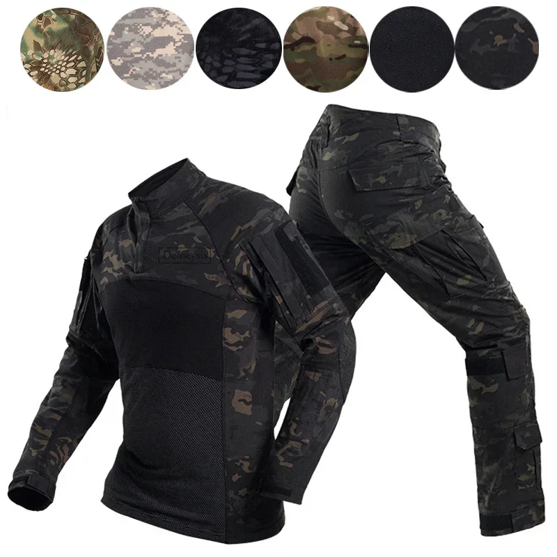 Uniforme tático camuflado para homens, roupas de combate, terno, táticas, esporte ao ar livre, caça, paintball, conjunto airsoft