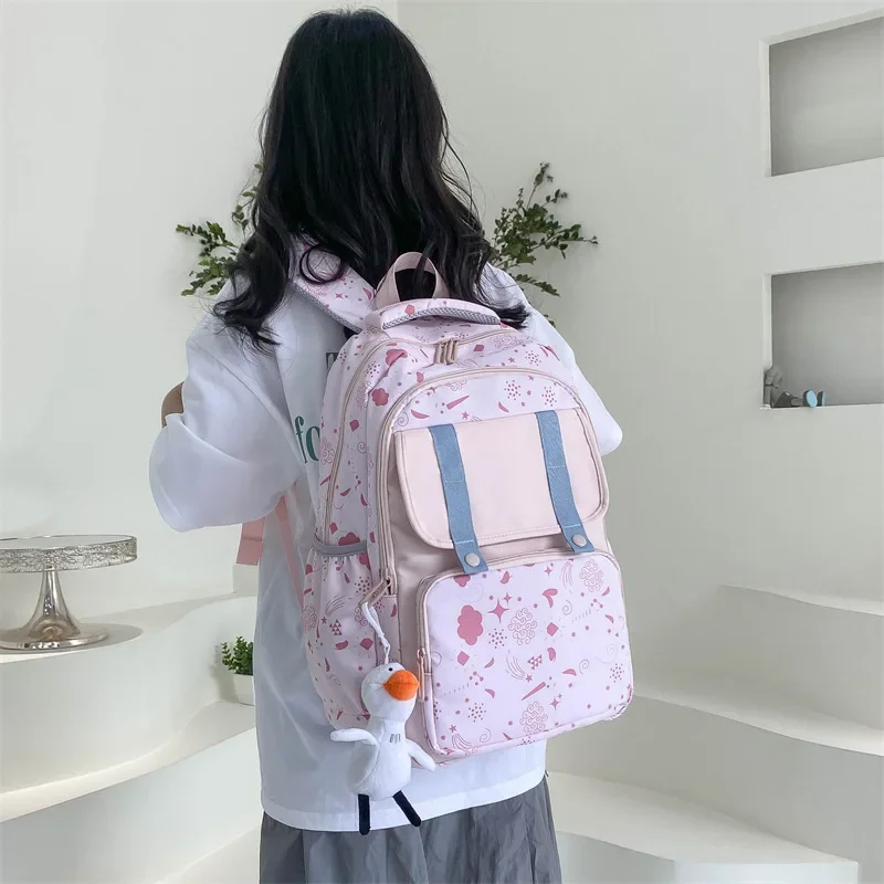 College Style Students Teens Fashion Simple Schoolbag with Cute Pendant Trendy Large Capacity Bookbag Travel Backpack Mochilas