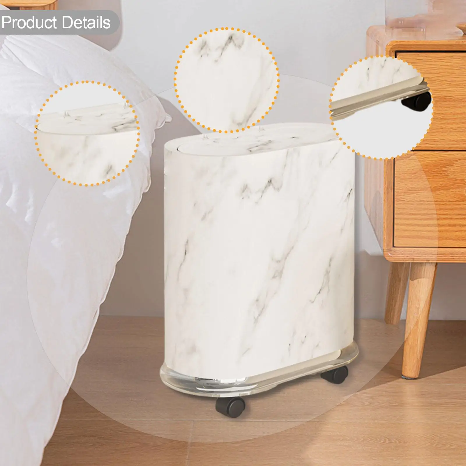 

Compact Wheel Trash Bin Narrow Sealed Lid Garbage Can Waterproof Plastic for Kitchen Bathroom Laundry