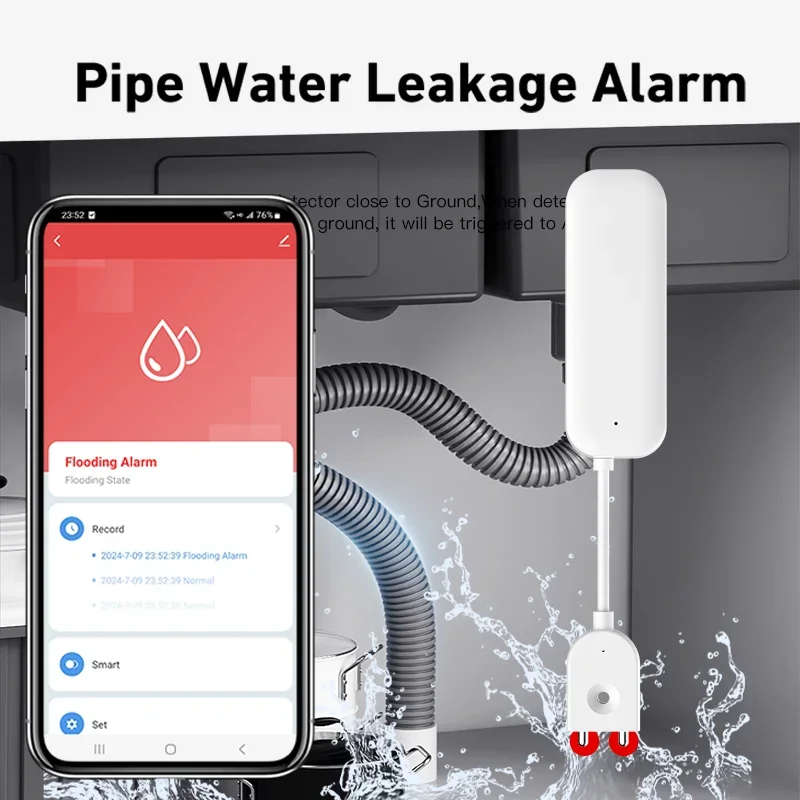 Tuya Smart WIFI Sensore di perdite d\'acqua Allarme Rilevatore di livello dell\'acqua Sensore di perdite di inondazione APP Sistema di allarme di