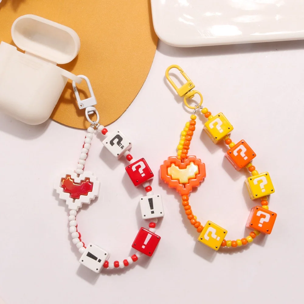 Solid Color Question Mark Building Block Keychain Bag Decoration Acrylic Pendant Earphone Cover Decoration Beaded Phone Chain