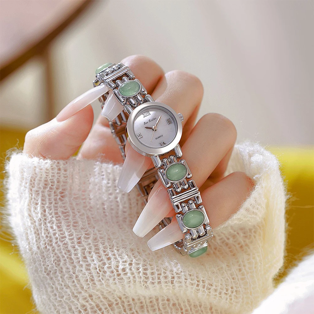 Women’s Fashion Watch Natural Jade Chain Quartz Watches Golden Simple Classic Daily Wear Gift Watches for Ladies Elegant Design