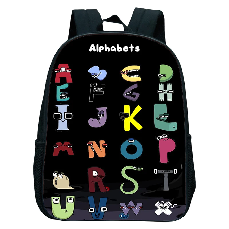 Mochila con estampado de dibujos animados para niños y niñas, morral escolar con diseño de letras del alfabeto, para guardería