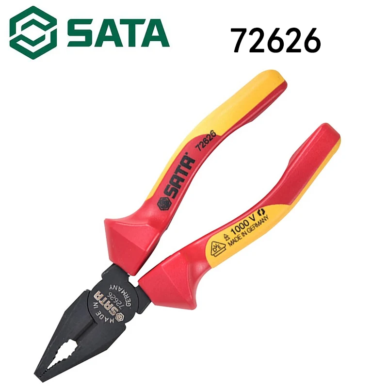 Sata 72626 Steel Wire Pliers VDE Insulated and Pressure Resistant, Labor-Saving Vise Pliers 7“