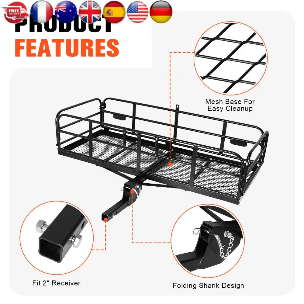 

Багажник-платформа для прицепа на фаркоп, грузоподъемность 500 фунтов, подходит для 2-дюймового приемника, 60x24x14 дюймов, со стабилизатором фаркопа, для внедорожников, пикапов, прицепов