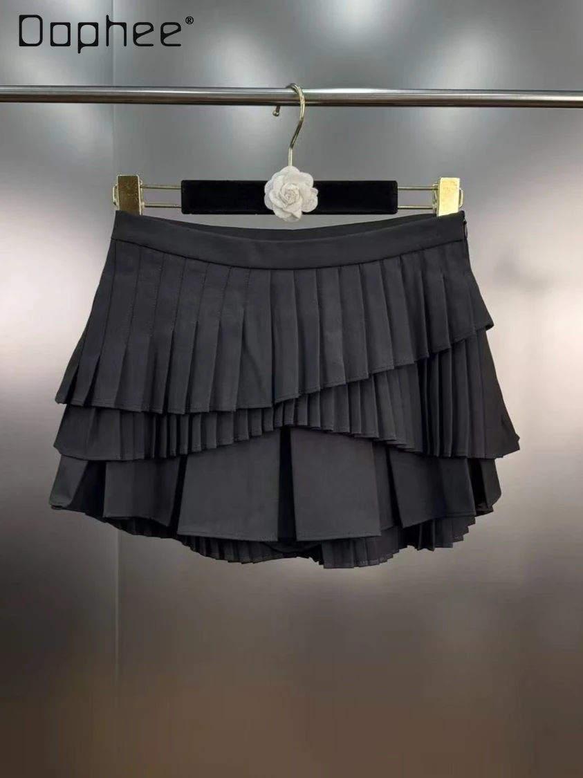 

French Retro Temperament Pleated Skirt Women Fashion Hot Girl High Waist Slim Mini Skirt Solid Color Versatile Trend Skirts