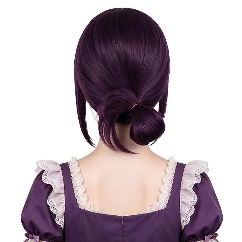 Chainsaw Man Reze Cosplay Wigs Pre Styled Dark Purple Low Ponytail Heat Resistant Synthetic Hair Anime Halloween Party Costume