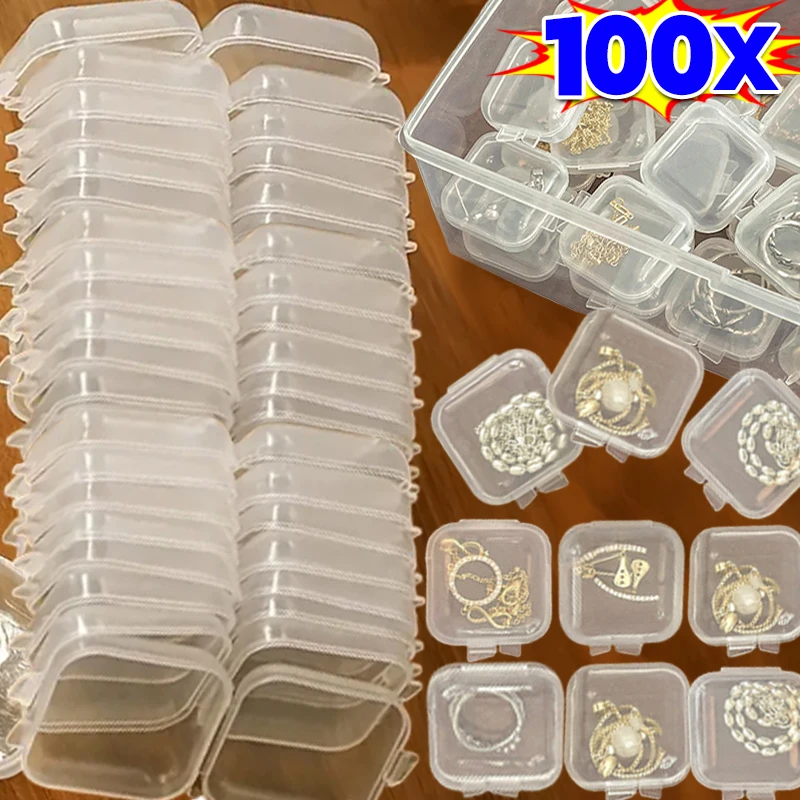 Wholesale Mini Square Storage Box Transparent Plastic Flip Cover Small Case Pill Jewelry Earrings Dustproof Storage Pack Boxes