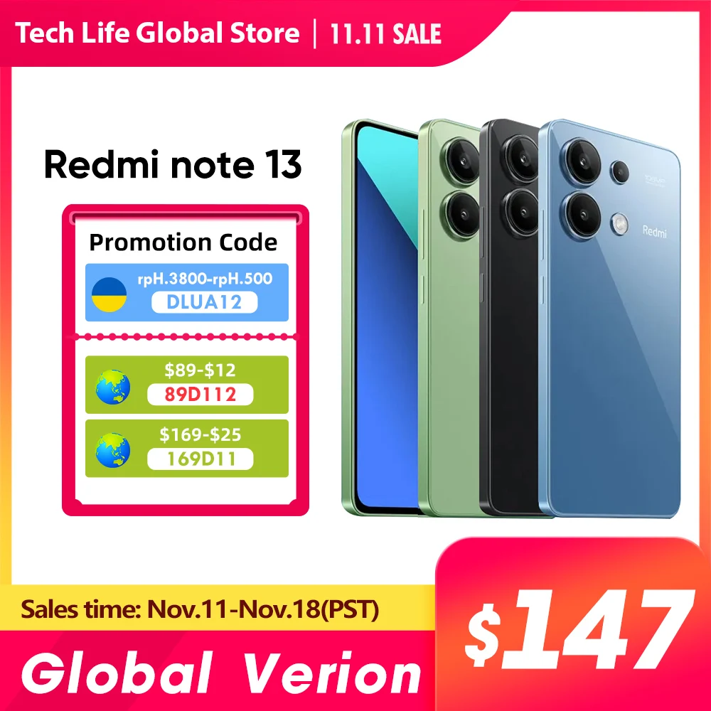 Xiaomi Redmi Note 13 Global Version Smartphone 128/256GB Snapdragon® 685 108MP Camera 120Hz FHD+ 6.67 Inch AMOLED 33W Charging