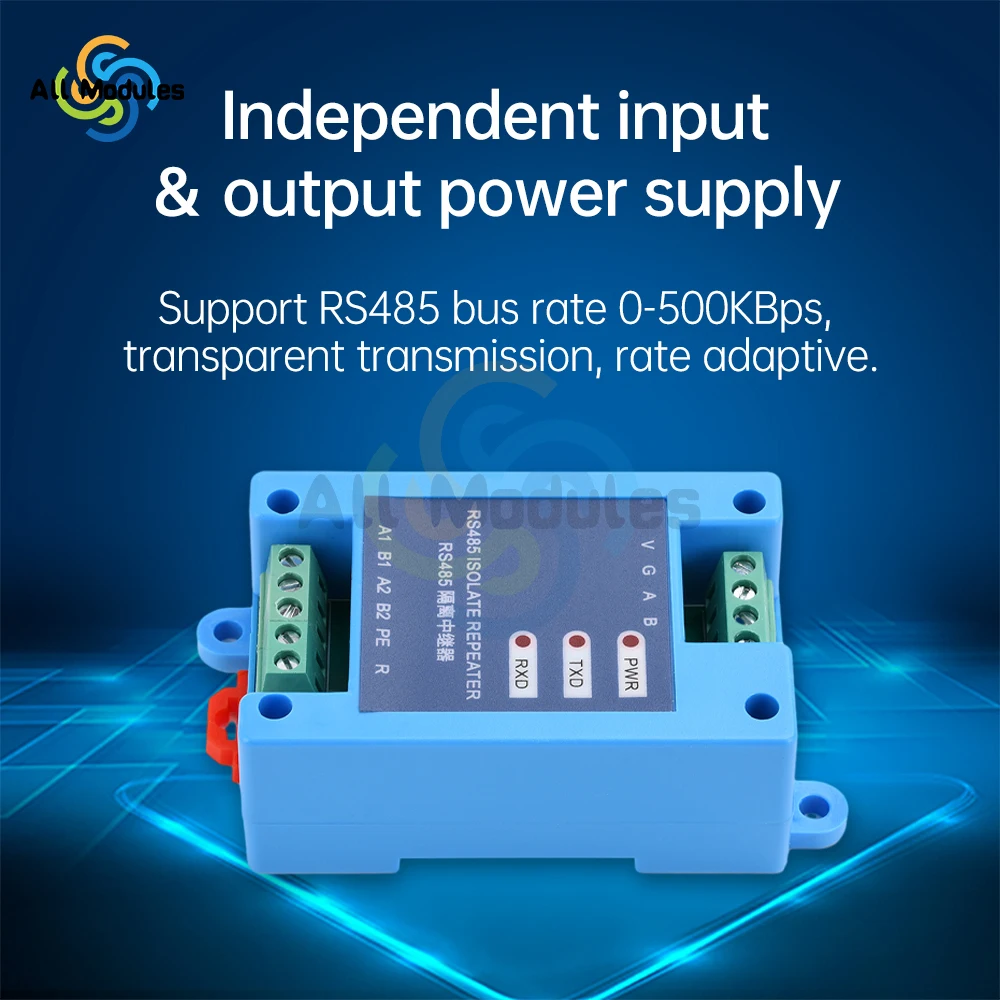 DC12-36V RS485 Isolation Repeater Hub Hub 2-Port Communication Isolation Module Signal Amplifier