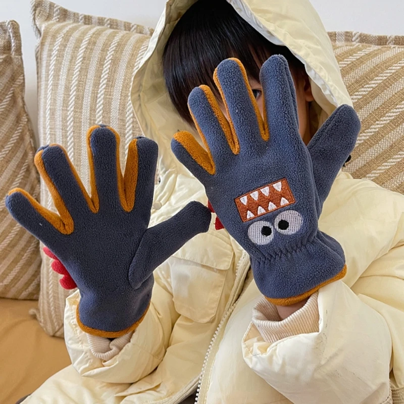 Guantes cálidos de dibujos animados para niños, manoplas gruesas de forro Polar para bebés, niñas y niños, mitones de dedo completo para niños,