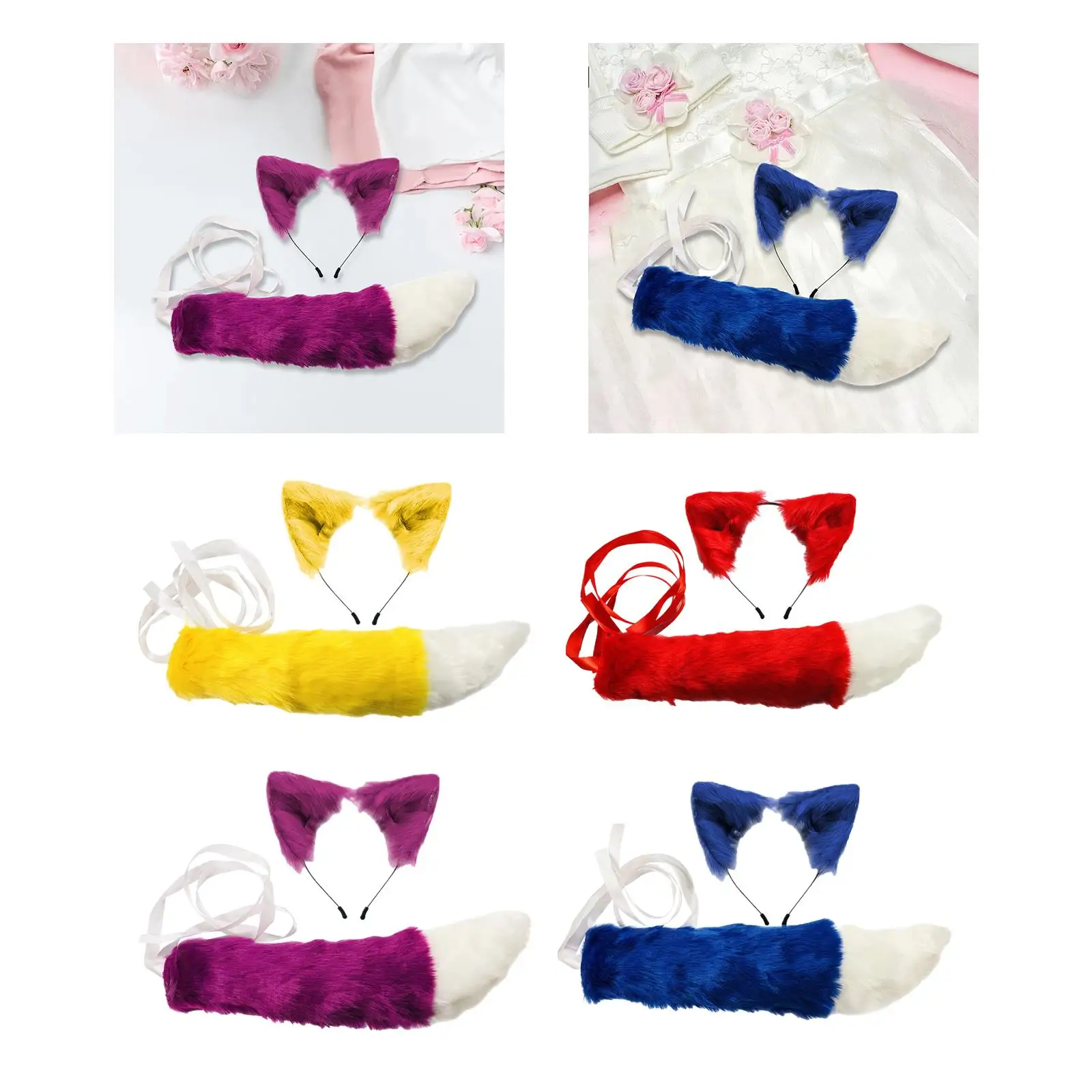 Conjunto de orelhas e cauda de pele sintética, fantasia de halloween para adultos e crianças, cerimônia de formatura, boate, decoração de festa