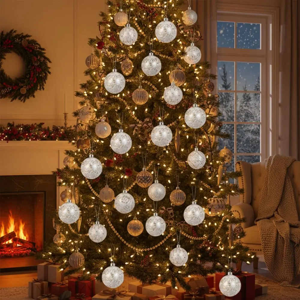 

12pcs 8cm Christmas Hanging Balls Shatterproof Vintage Painted Christmas Ball DIY Crafts Plastic Xmas Tree Decoration