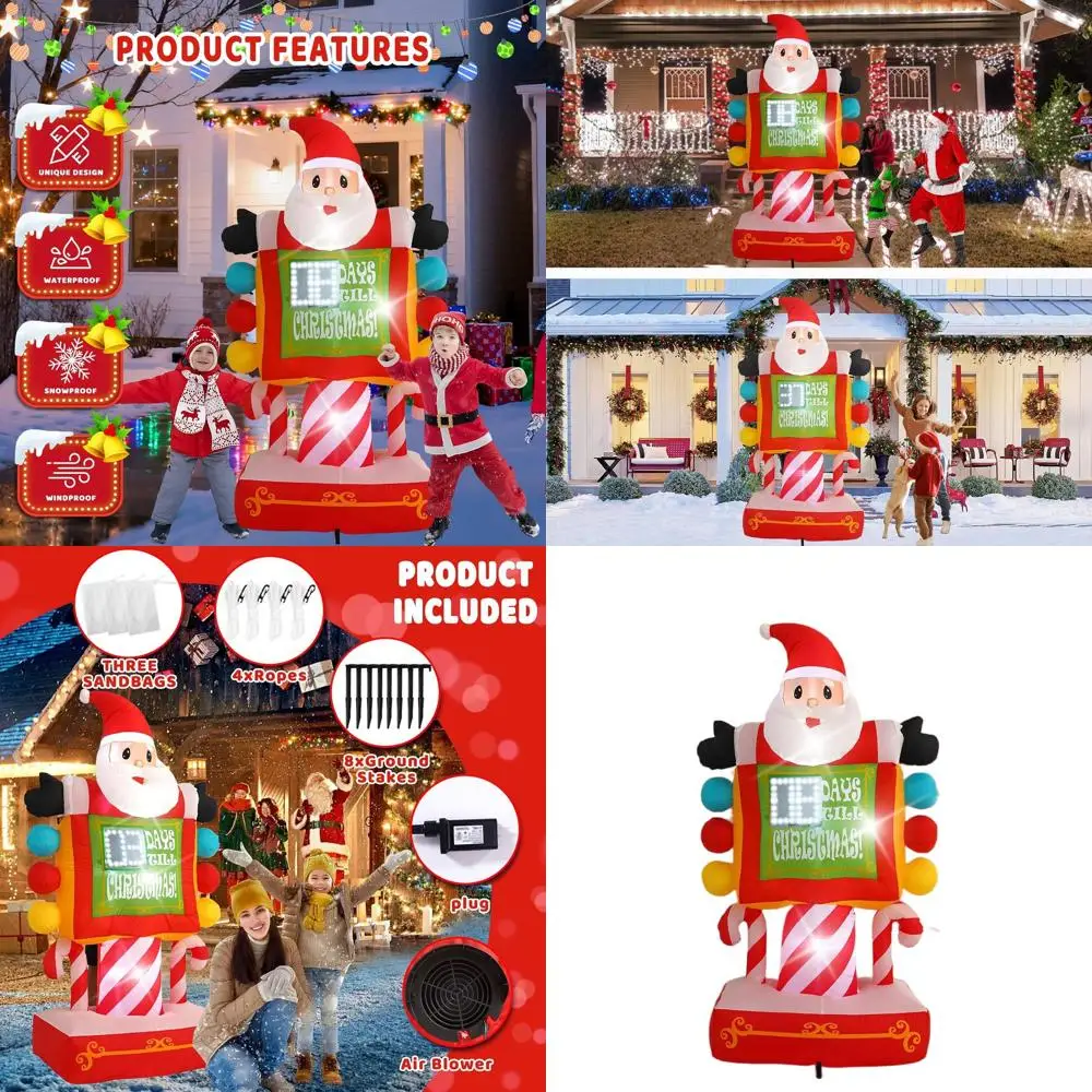 

7-Foot LED-Illuminated Santa Claus Countdown Sign for Outdoor Christmas Lawn and Garden Displays