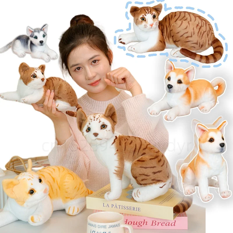 Realistic Three-dimensional Cat Dog Series Prone Standing Position Animals Plush Toys Simulation Pillow Home Decor Gifts for Boy